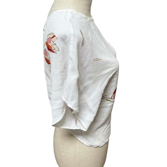 Zara White and Pink Fitted Short Sleeve Tee Size Medium Flowy Floral Viscose - Picture 4 of 10